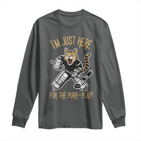 Vintage Cat Hockey Goalie Long Sleeve Shirt Funny Im Just Here For The Purr Play Gift - Wonder Print Shop