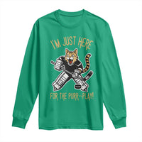 Vintage Cat Hockey Goalie Long Sleeve Shirt Funny Im Just Here For The Purr Play Gift - Wonder Print Shop