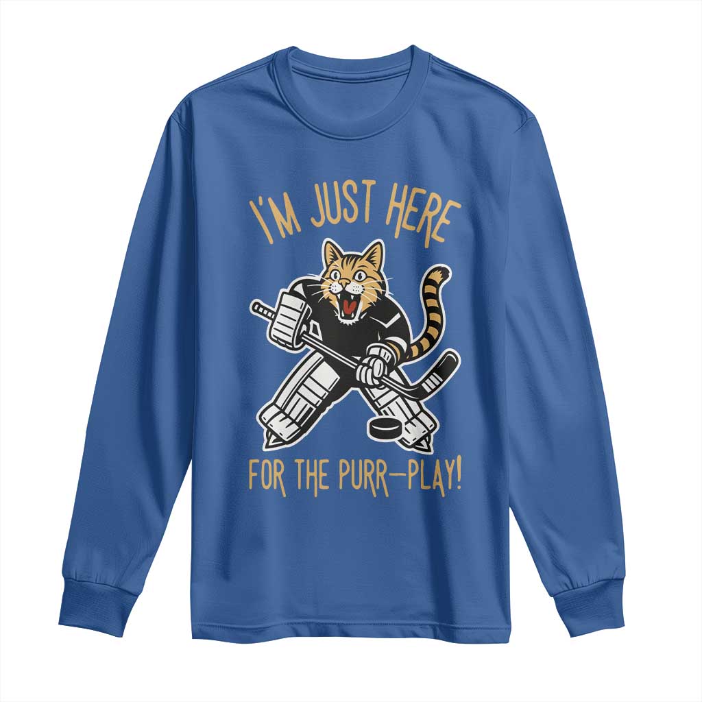 Vintage Cat Hockey Goalie Long Sleeve Shirt Funny Im Just Here For The Purr Play Gift - Wonder Print Shop