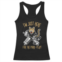 Vintage Cat Hockey Goalie Racerback Tank Top Funny Im Just Here For The Purr Play Gift - Wonder Print Shop