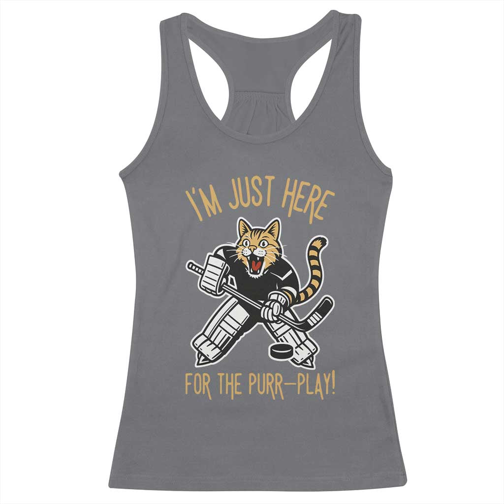 Vintage Cat Hockey Goalie Racerback Tank Top Funny Im Just Here For The Purr Play Gift - Wonder Print Shop