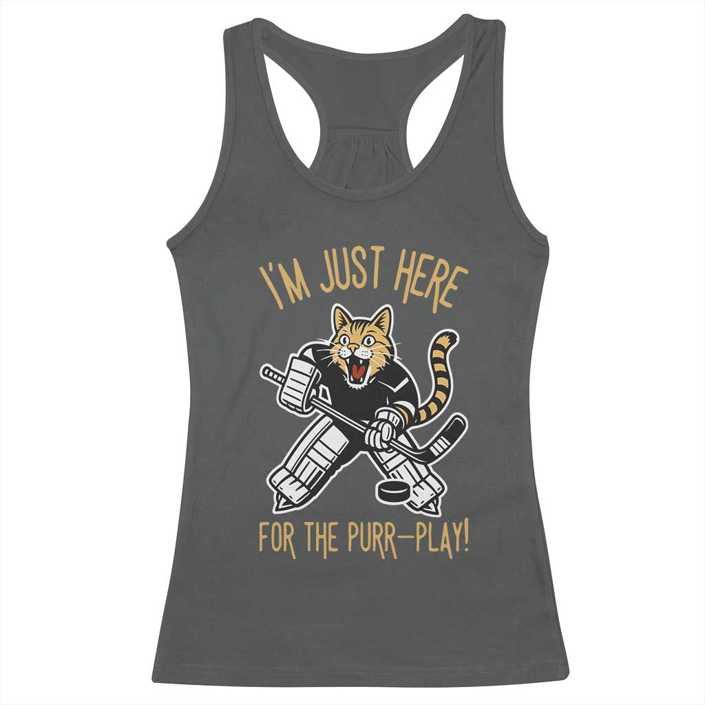 Vintage Cat Hockey Goalie Racerback Tank Top Funny Im Just Here For The Purr Play Gift - Wonder Print Shop
