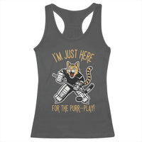 Vintage Cat Hockey Goalie Racerback Tank Top Funny Im Just Here For The Purr Play Gift - Wonder Print Shop