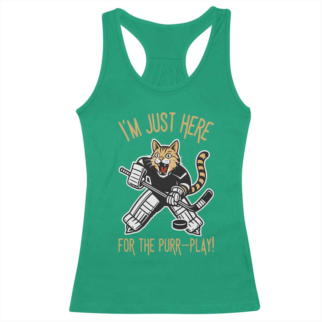 Vintage Cat Hockey Goalie Racerback Tank Top Funny Im Just Here For The Purr Play Gift - Wonder Print Shop