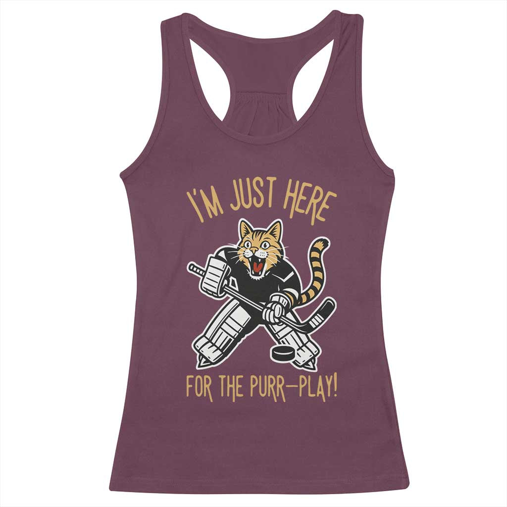 Vintage Cat Hockey Goalie Racerback Tank Top Funny Im Just Here For The Purr Play Gift - Wonder Print Shop