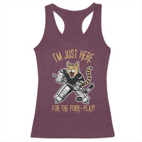 Vintage Cat Hockey Goalie Racerback Tank Top Funny Im Just Here For The Purr Play Gift - Wonder Print Shop