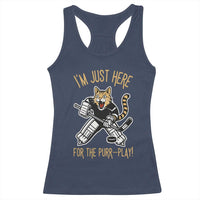 Vintage Cat Hockey Goalie Racerback Tank Top Funny Im Just Here For The Purr Play Gift - Wonder Print Shop