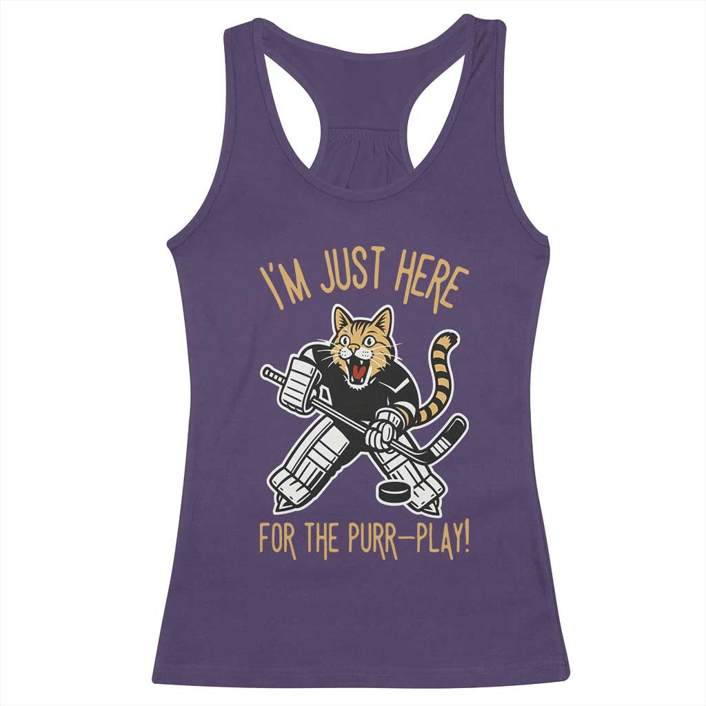 Vintage Cat Hockey Goalie Racerback Tank Top Funny Im Just Here For The Purr Play Gift - Wonder Print Shop
