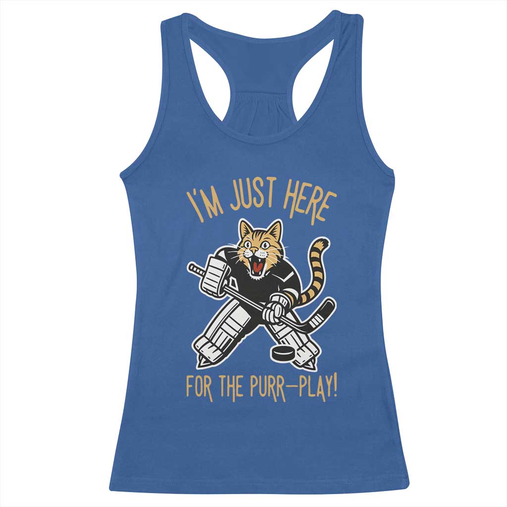 Vintage Cat Hockey Goalie Racerback Tank Top Funny Im Just Here For The Purr Play Gift - Wonder Print Shop