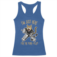 Vintage Cat Hockey Goalie Racerback Tank Top Funny Im Just Here For The Purr Play Gift - Wonder Print Shop
