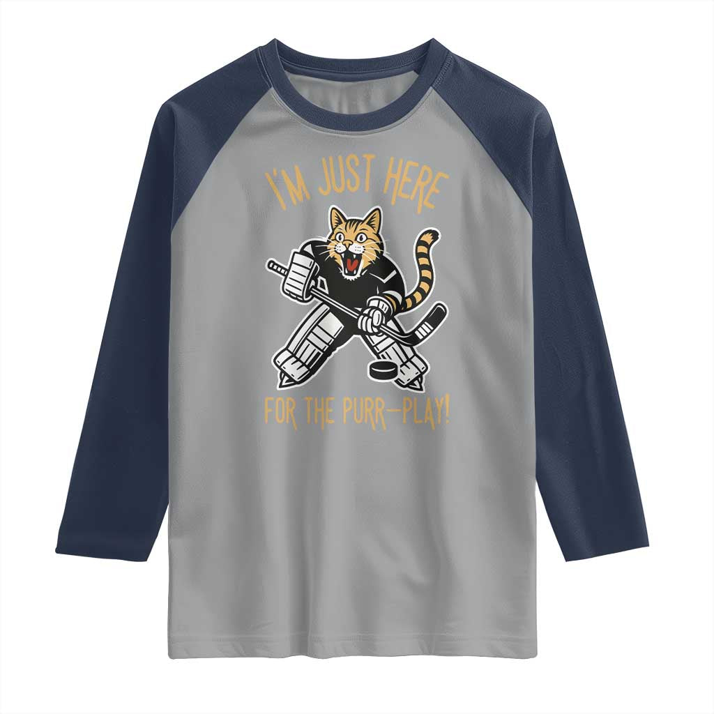 Vintage Cat Hockey Goalie Raglan Shirt Funny Im Just Here For The Purr Play Gift - Wonder Print Shop