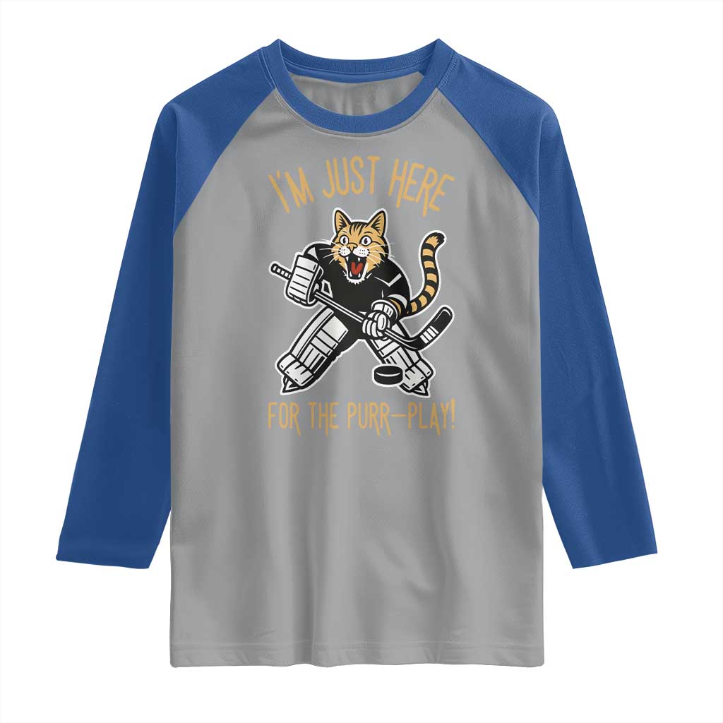 Vintage Cat Hockey Goalie Raglan Shirt Funny Im Just Here For The Purr Play Gift - Wonder Print Shop