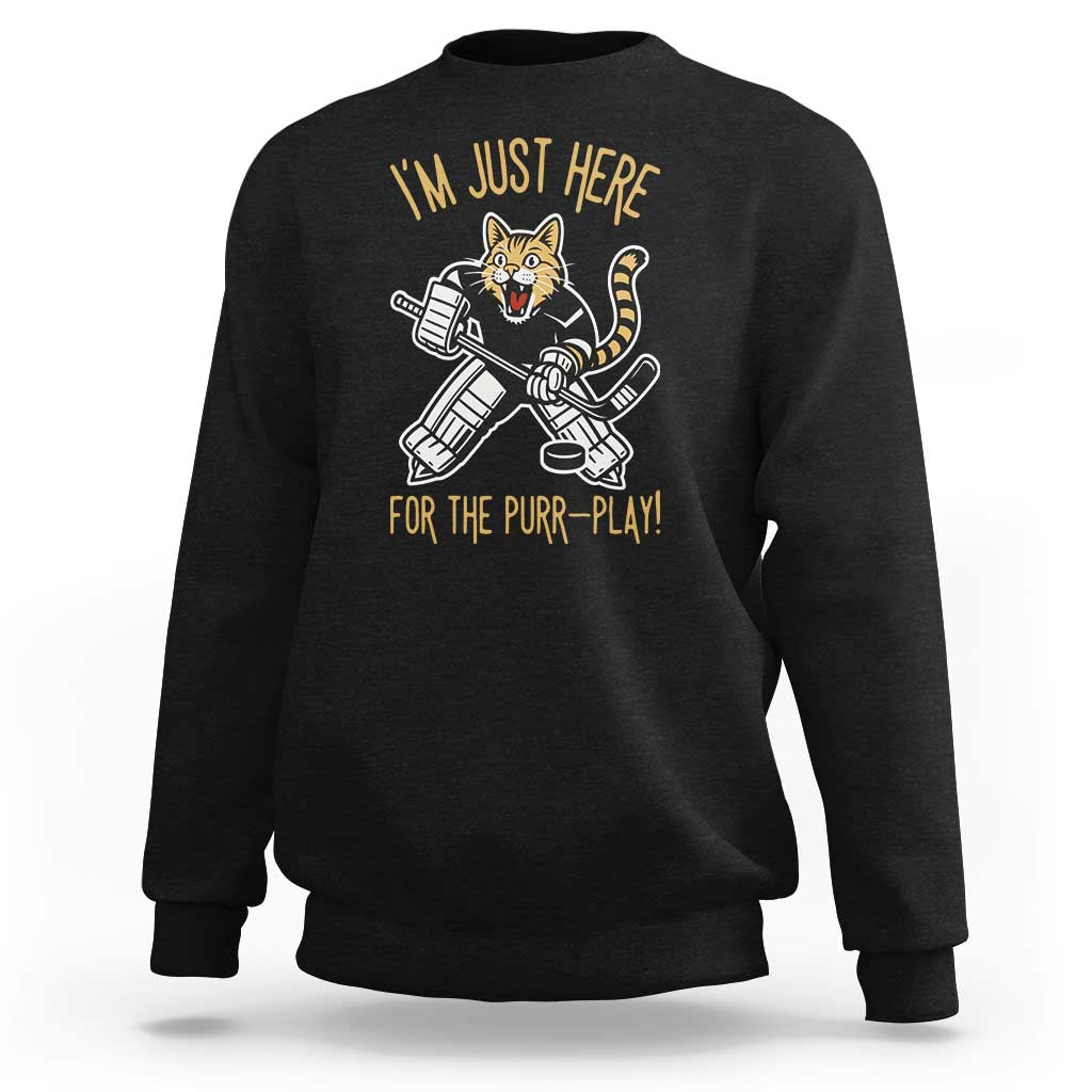 Vintage Cat Hockey Goalie Sweatshirt Funny Im Just Here For The Purr Play Gift - Wonder Print Shop