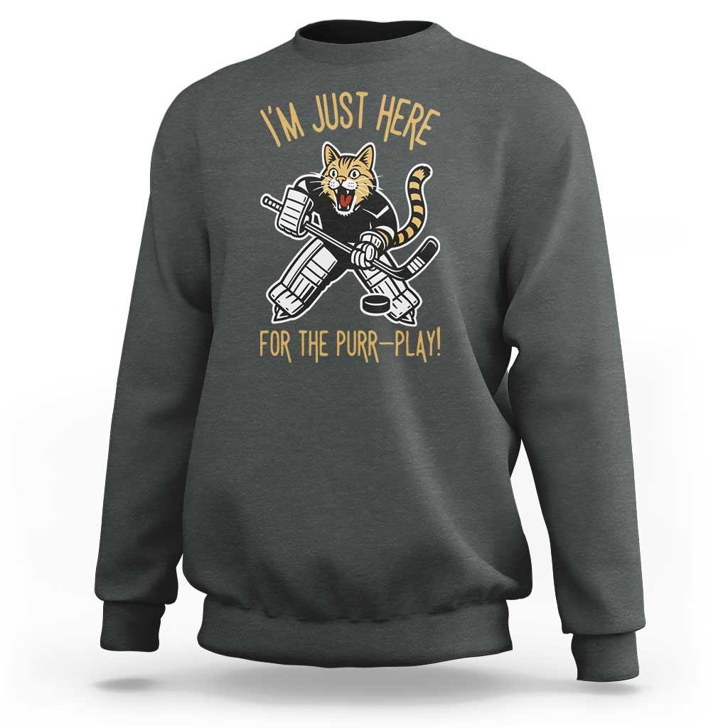 Vintage Cat Hockey Goalie Sweatshirt Funny Im Just Here For The Purr Play Gift - Wonder Print Shop