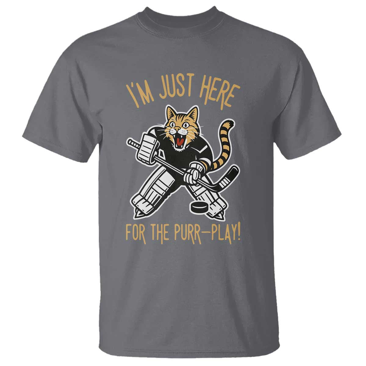 Vintage Cat Hockey Goalie T Shirt Funny Im Just Here For The Purr Play Gift - Wonder Print Shop