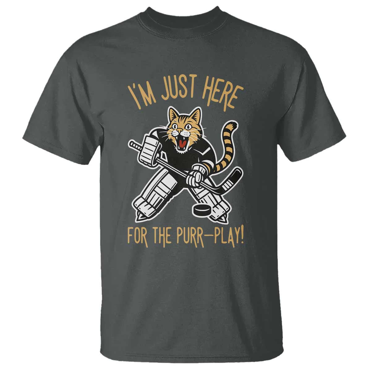 Vintage Cat Hockey Goalie T Shirt Funny Im Just Here For The Purr Play Gift - Wonder Print Shop
