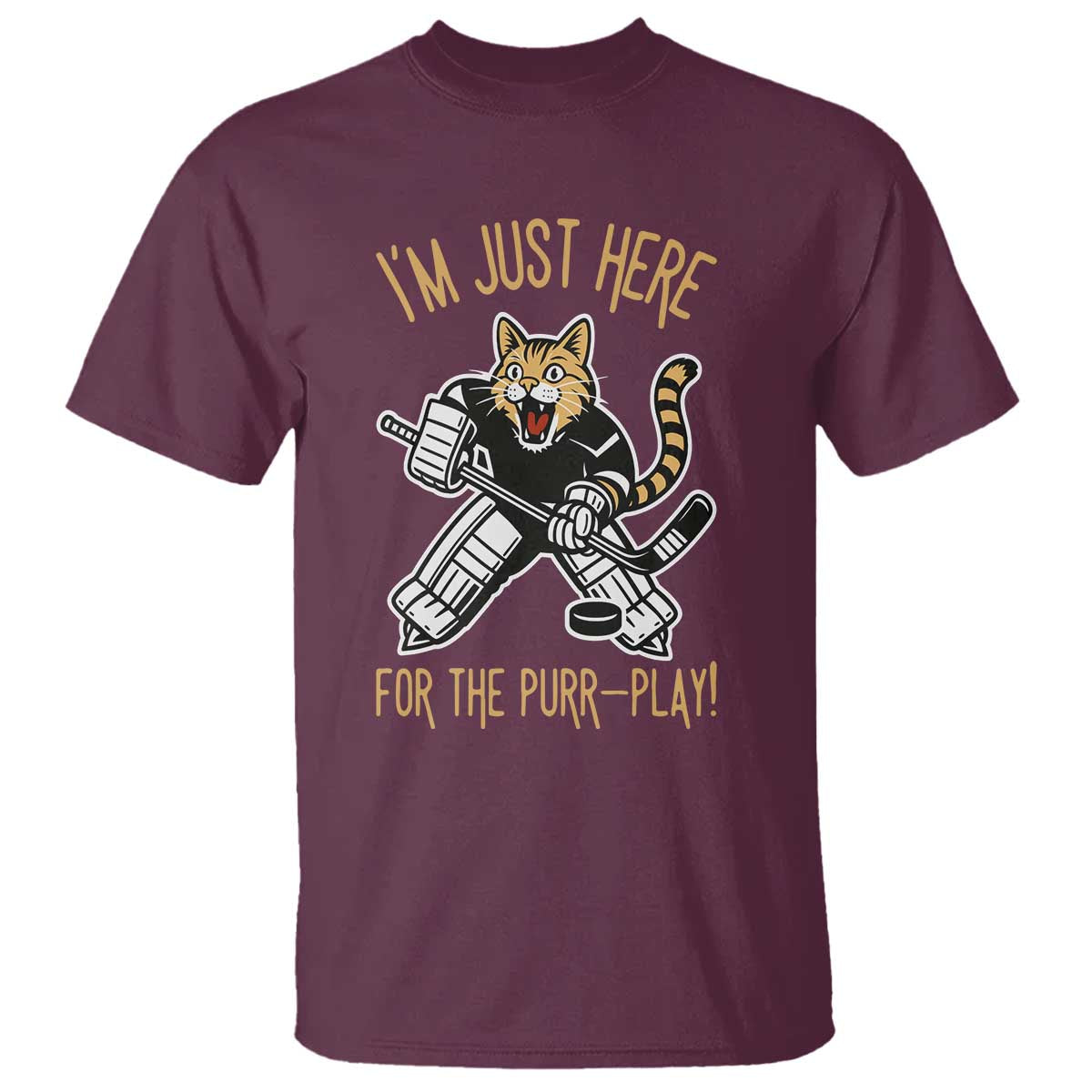 Vintage Cat Hockey Goalie T Shirt Funny Im Just Here For The Purr Play Gift - Wonder Print Shop