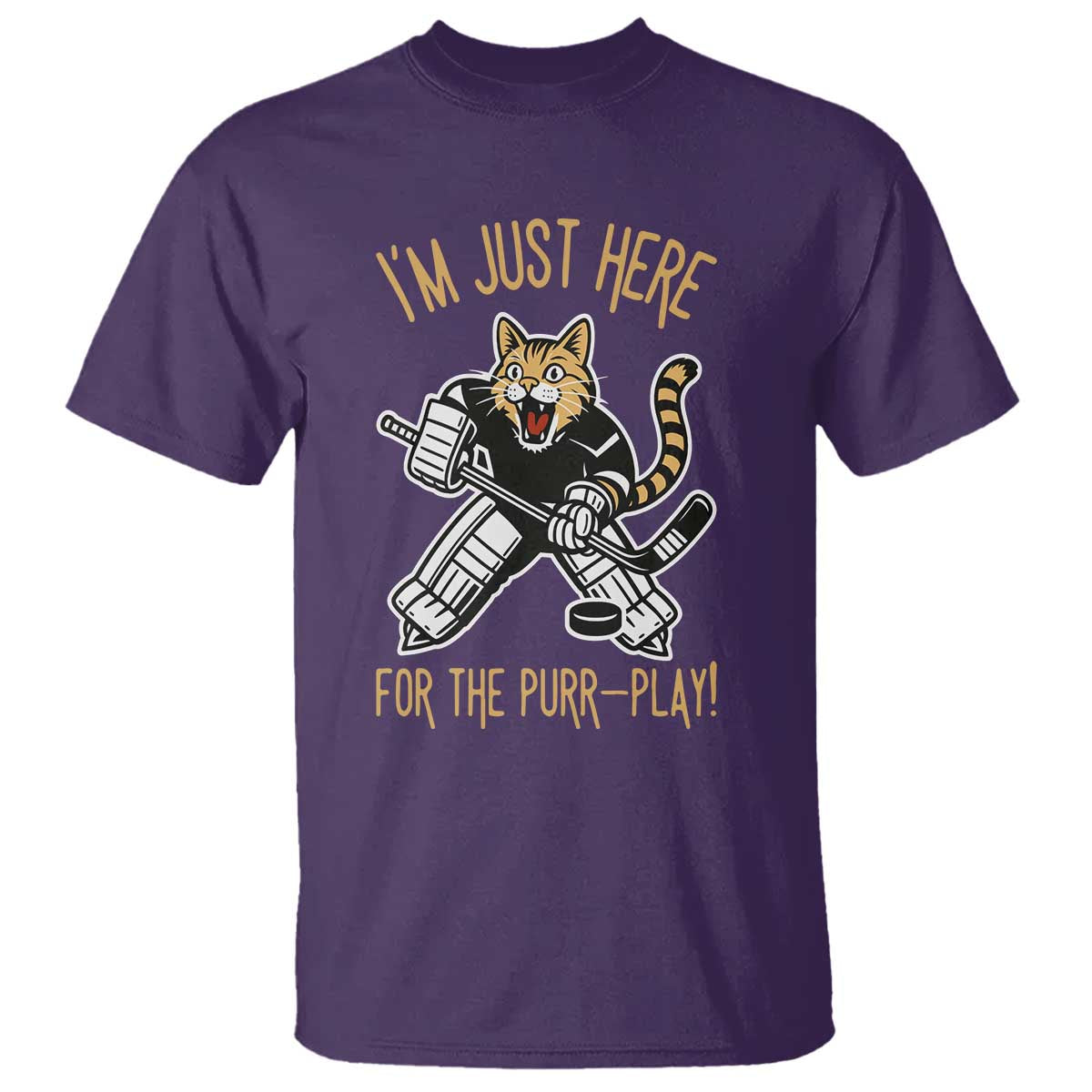 Vintage Cat Hockey Goalie T Shirt Funny Im Just Here For The Purr Play Gift - Wonder Print Shop