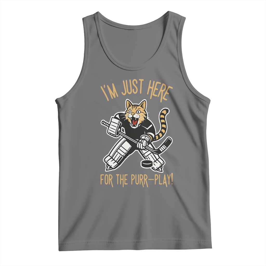 Vintage Cat Hockey Goalie Tank Top Funny Im Just Here For The Purr Play Gift - Wonder Print Shop