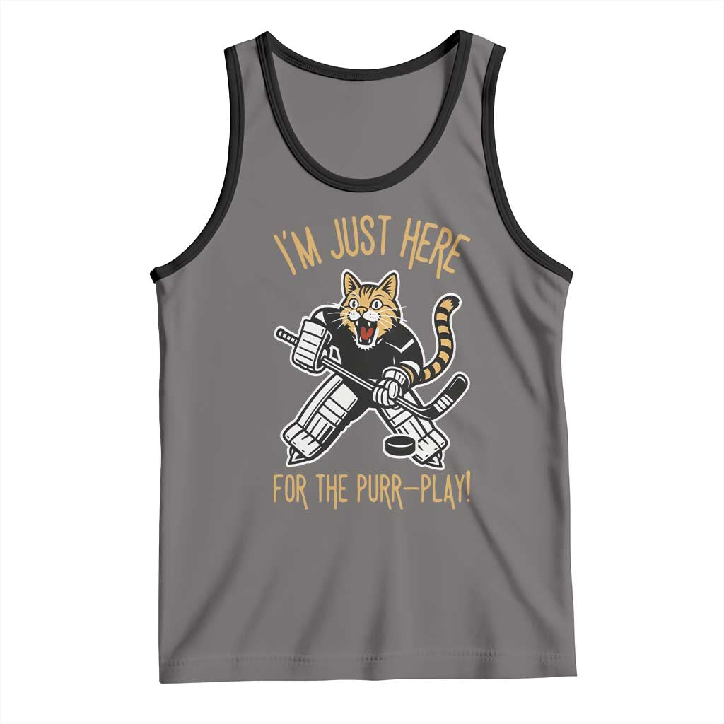 Vintage Cat Hockey Goalie Tank Top Funny Im Just Here For The Purr Play Gift - Wonder Print Shop