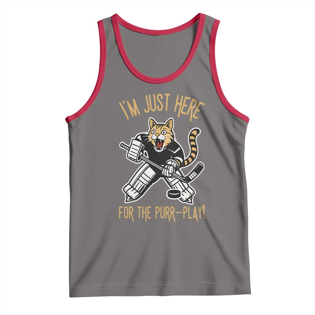 Vintage Cat Hockey Goalie Tank Top Funny Im Just Here For The Purr Play Gift - Wonder Print Shop