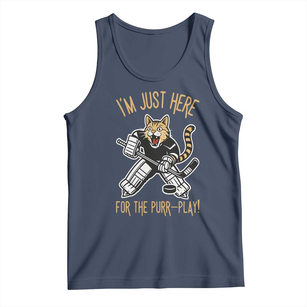 Vintage Cat Hockey Goalie Tank Top Funny Im Just Here For The Purr Play Gift - Wonder Print Shop
