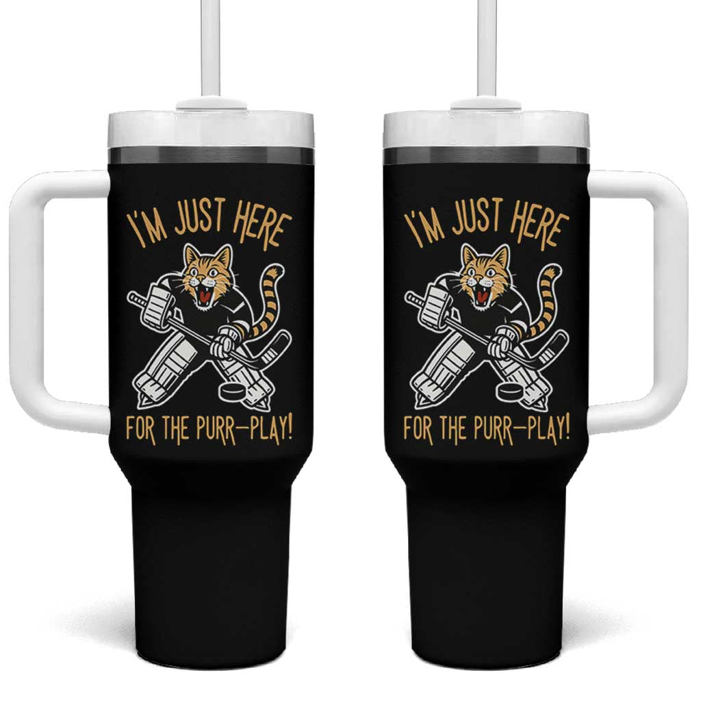 Vintage Cat Hockey Goalie Tumbler With Handle Funny Im Just Here For The Purr Play Gift - Wonder Print Shop