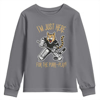 Vintage Cat Hockey Goalie Youth Sweatshirt Funny Im Just Here For The Purr Play Gift - Wonder Print Shop