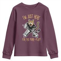 Vintage Cat Hockey Goalie Youth Sweatshirt Funny Im Just Here For The Purr Play Gift - Wonder Print Shop