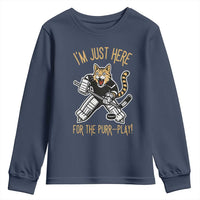 Vintage Cat Hockey Goalie Youth Sweatshirt Funny Im Just Here For The Purr Play Gift - Wonder Print Shop
