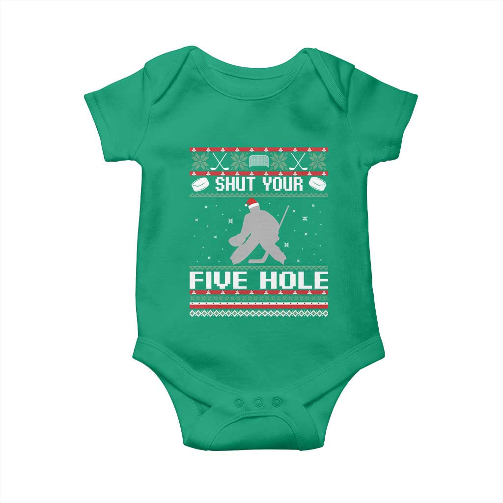 Funny Hockey Goalie Ugly Christmas Gift Baby Onesie Shut Your Five Hole - Wonder Print Shop