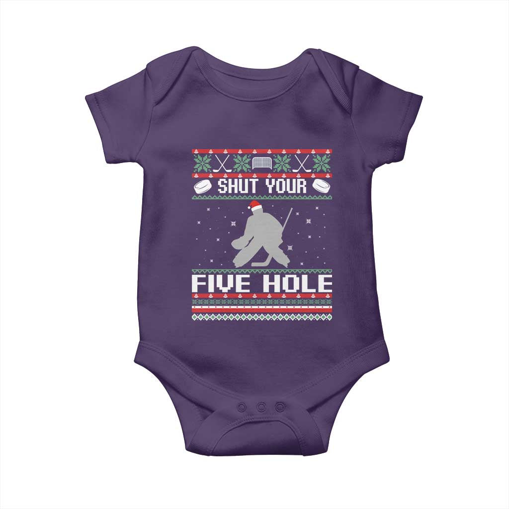 Funny Hockey Goalie Ugly Christmas Gift Baby Onesie Shut Your Five Hole - Wonder Print Shop
