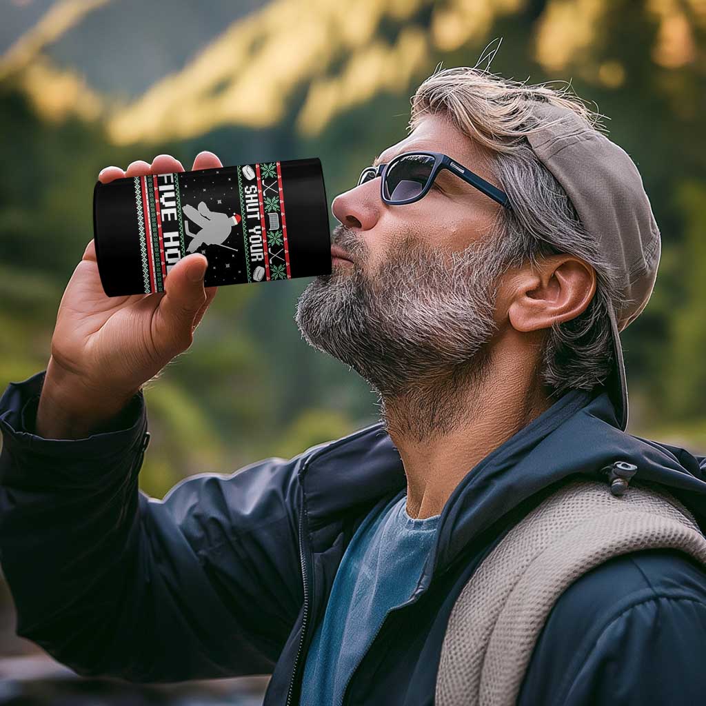 Funny Hockey Goalie Ugly Christmas Gift 4 in 1 Can Cooler Tumbler Shut Your Five Hole - Wonder Print Shop