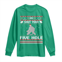 Funny Hockey Goalie Ugly Christmas Gift Long Sleeve Shirt Shut Your Five Hole - Wonder Print Shop