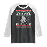 Funny Hockey Goalie Ugly Christmas Gift Raglan Shirt Shut Your Five Hole - Wonder Print Shop