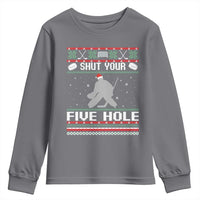 Funny Hockey Goalie Ugly Christmas Gift Youth Sweatshirt Shut Your Five Hole - Wonder Print Shop