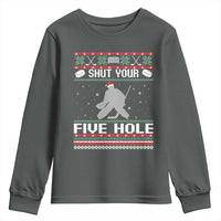 Funny Hockey Goalie Ugly Christmas Gift Youth Sweatshirt Shut Your Five Hole - Wonder Print Shop