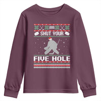 Funny Hockey Goalie Ugly Christmas Gift Youth Sweatshirt Shut Your Five Hole - Wonder Print Shop