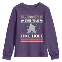 Funny Hockey Goalie Ugly Christmas Gift Youth Sweatshirt Shut Your Five Hole - Wonder Print Shop