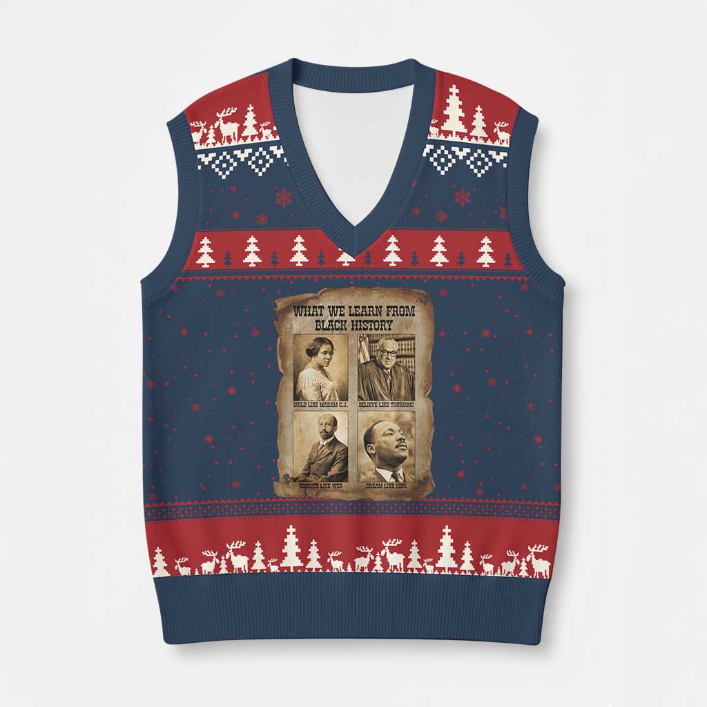 What We Learn From Black History V-Neck Knit Sweater Vest Iconic African American Figures - Wonder Print Shop