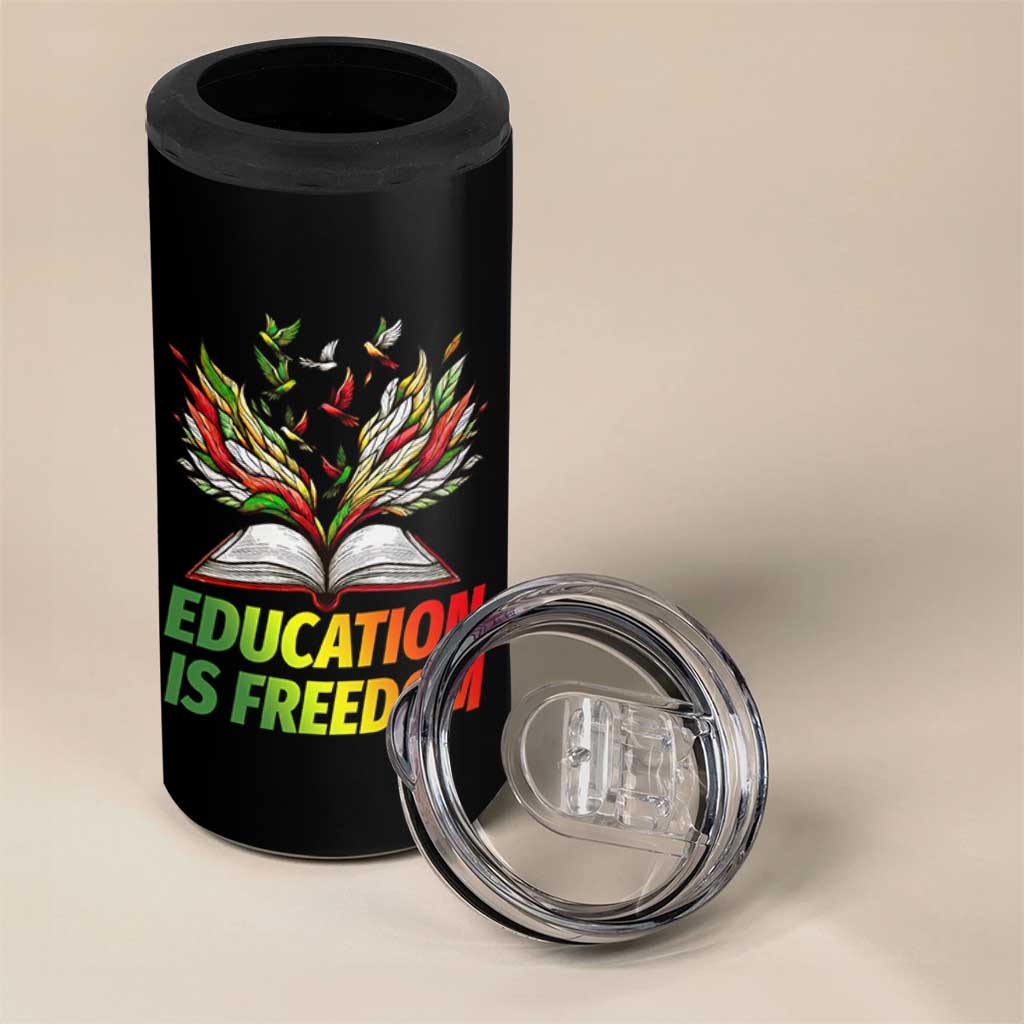 Education Is Freedom 4 in 1 Can Cooler Tumbler Inspirational Black Teacher Gift - Wonder Print Shop
