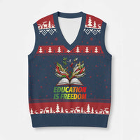 Education Is Freedom V-Neck Knit Sweater Vest Inspirational Black Teacher Gift - Wonder Print Shop