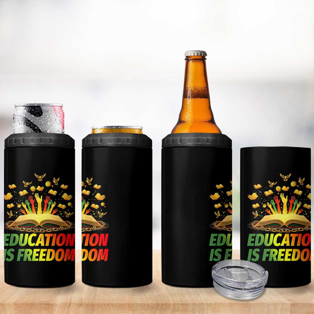 Education Is Freedom 4 in 1 Can Cooler Tumbler Black Education Teacher Gift - Wonder Print Shop
