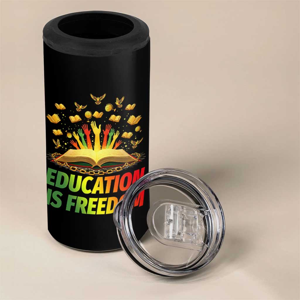 Education Is Freedom 4 in 1 Can Cooler Tumbler Black Education Teacher Gift - Wonder Print Shop