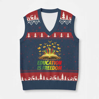 Education Is Freedom V-Neck Knit Sweater Vest Black Education Teacher Gift - Wonder Print Shop