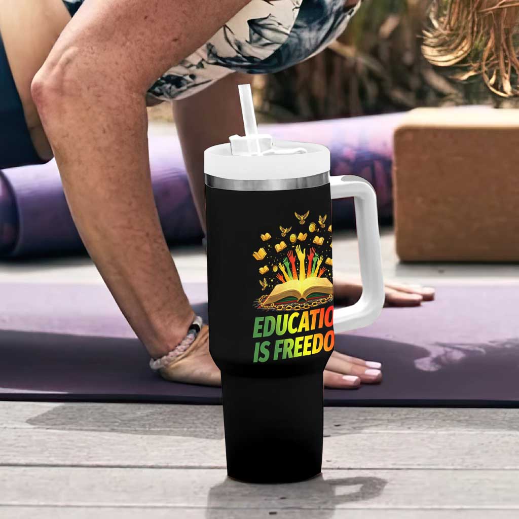 Education Is Freedom Tumbler With Handle Black Education Teacher Gift - Wonder Print Shop