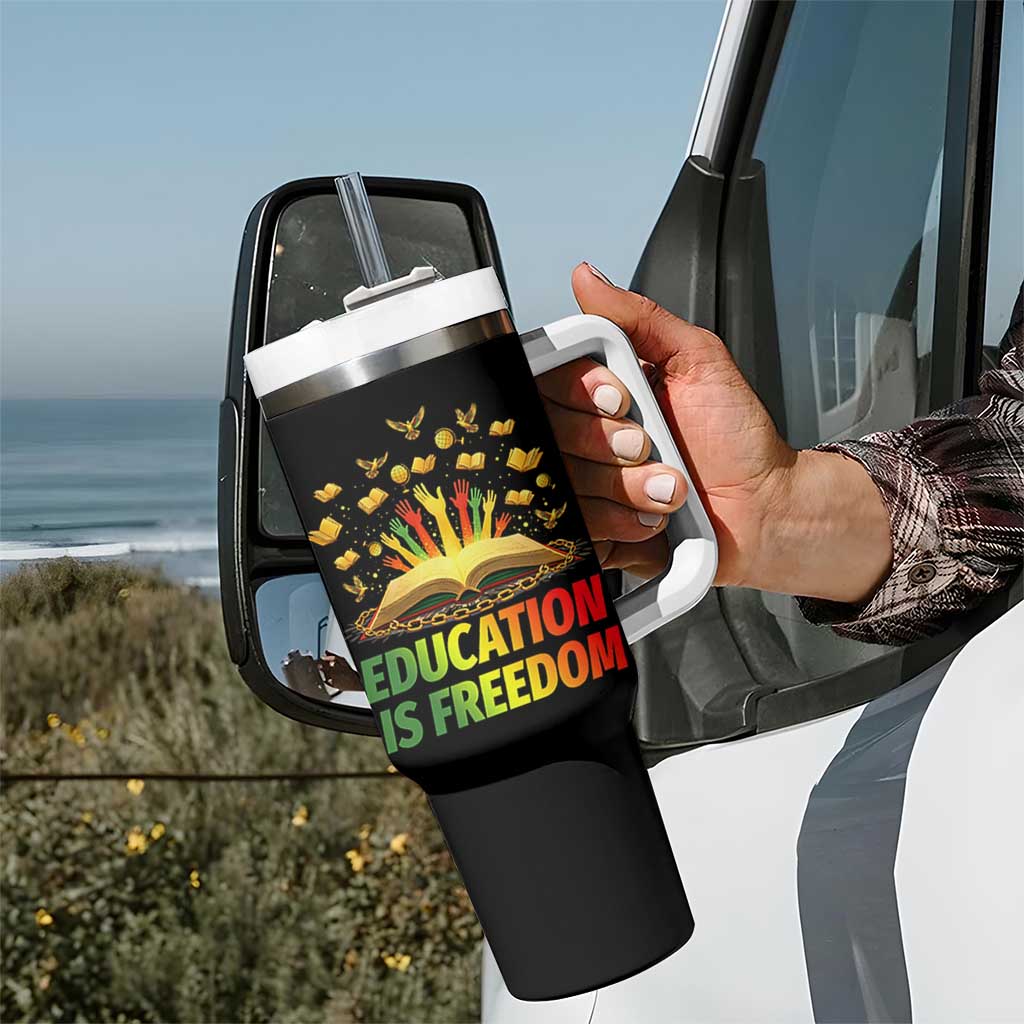 Education Is Freedom Tumbler With Handle Black Education Teacher Gift - Wonder Print Shop
