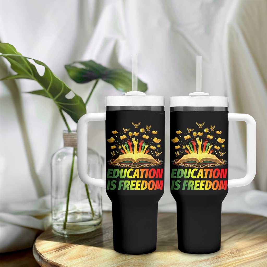 Education Is Freedom Tumbler With Handle Black Education Teacher Gift - Wonder Print Shop