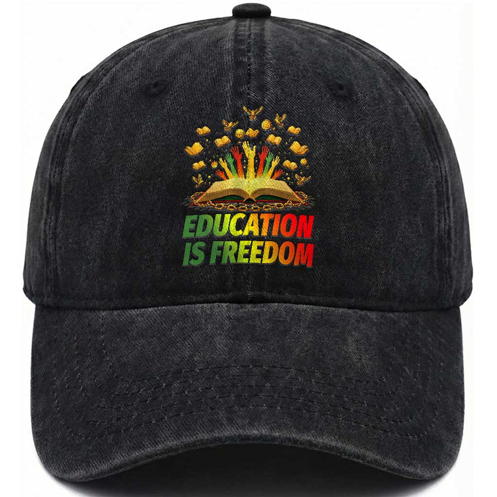 Education Is Freedom Washed Cotton Baseball Cap Black Education Teacher Gift