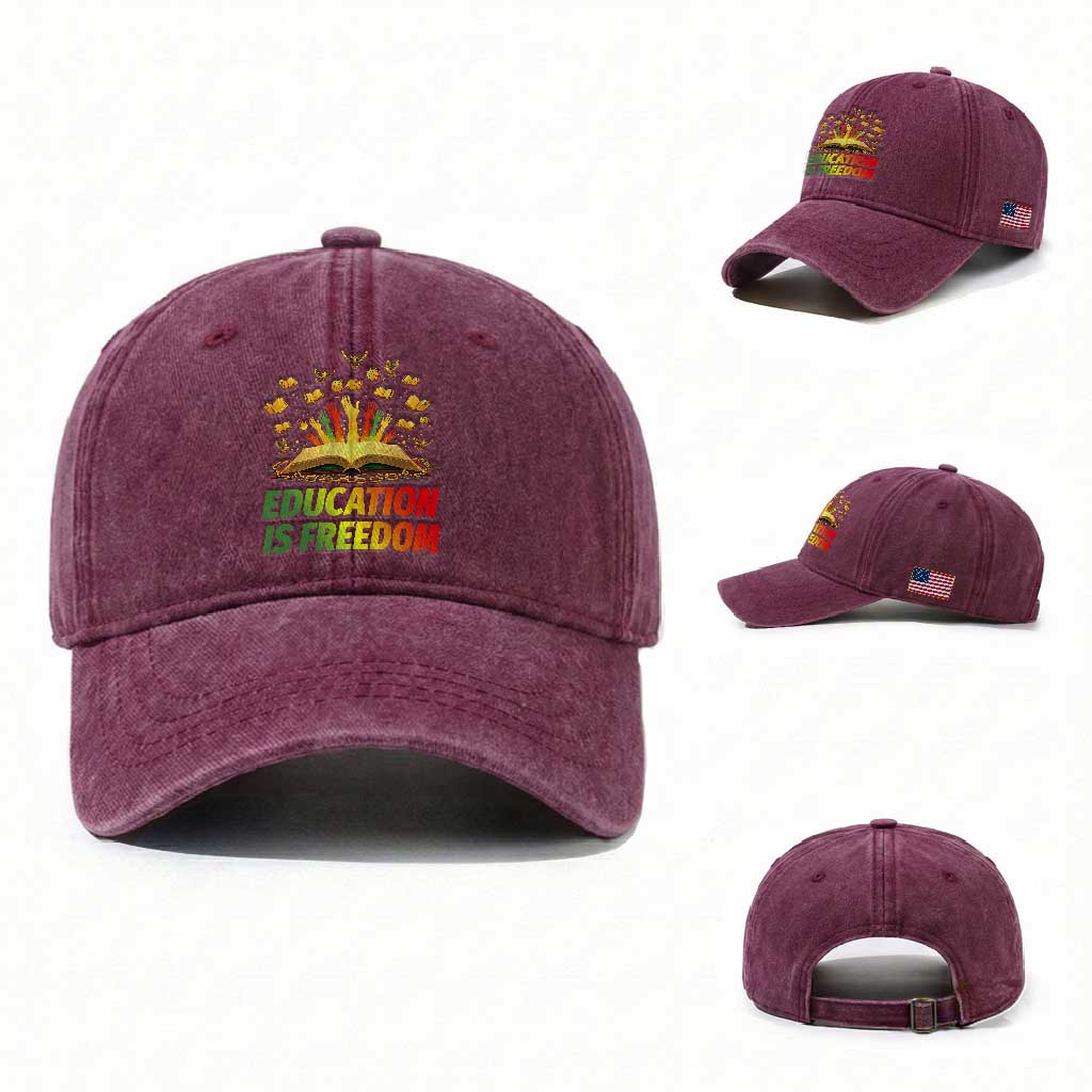 Education Is Freedom Washed Cotton Baseball Cap Black Education Teacher Gift